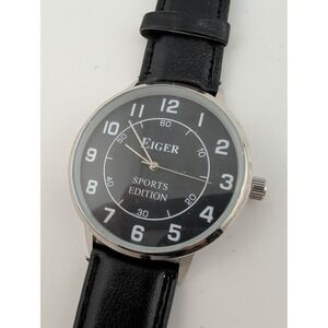 Eiger Sports Edition Men's Watch 41mm Silver Case Black Band- New Battery